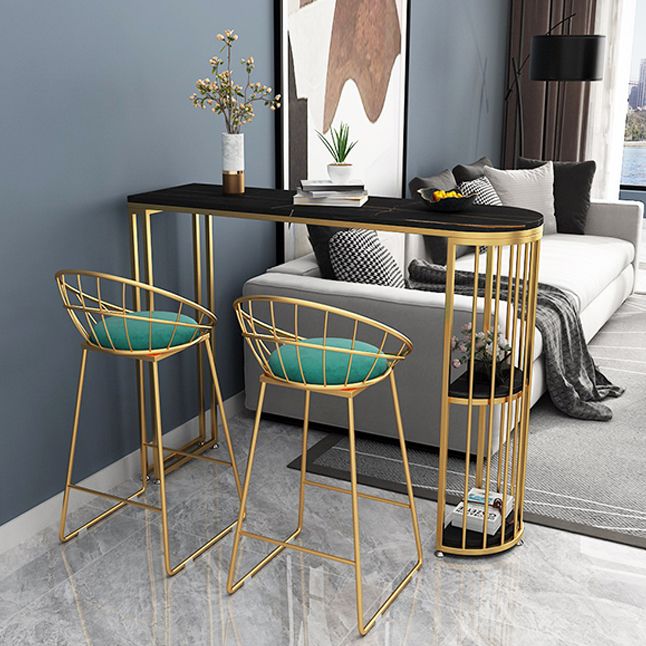 Glam Style Bar Table Stone Top Iron Base Pub Table with Shelf for Living Room, Only Table Clearhalo 'Bar Furniture' 'Bar Tables' 'bar_tables' 'furn' 'furn_bar_tables' 'Furniture' 'furniture_bar_tables' 'Kitchen & Dining Furniture' 1200x1200_c7a20b3b-b25a-4725-9cd6-bd81ee418fb0