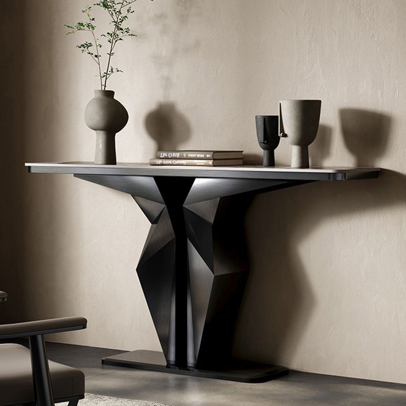 Rectangle Shape Contemporary Console Table Gold/Black Stone Sofa Table for Hall