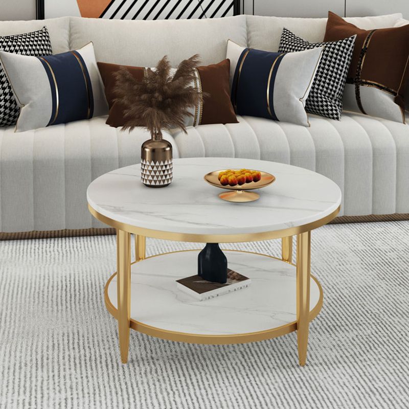 Glamstil Runde Schiefertischplatte Metal 4 -Beinbasis mit Lagerregal Couchtisch