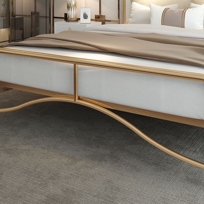 Glam Panel Bed with Camelback Headboard, Metal and Upholstered Bed Frame Clearhalo 'Bedroom Furniture' 'Beds' 'furn' 'furn_beds' 'Furniture' 1200x1200_c7ad73f8-2640-461b-82aa-d2d233d1f4da