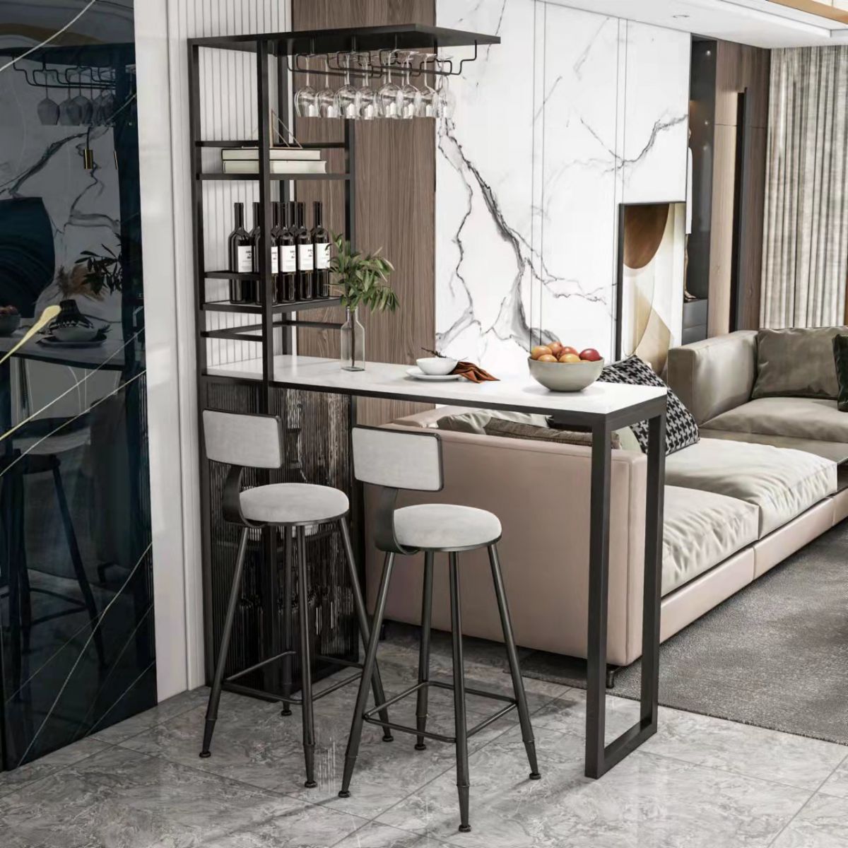Glam Style Stone Top Counter Table 42-inch Height Table with Wine Rack for Dining Room Clearhalo 'Bar Furniture' 'Bar Tables' 'bar_tables' 'furn' 'furn_bar_tables' 'Furniture' 'furniture_bar_tables' 'Kitchen & Dining Furniture' 1200x1200_c7b2b707-3eb4-498a-aa11-1f60c0c6a64c