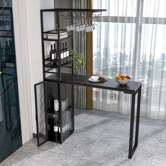 Modern Iron Bar Dining Table Stone Top Rectangle Indoor Bistro Table with Wine Rack Clearhalo 'Bar Furniture' 'Bar Tables' 'bar_tables' 'furn' 'furn_bar_tables' 'Furniture' 'furniture_bar_tables' 'Kitchen & Dining Furniture' 1200x1200_c7b2bcad-8ed0-4d63-a222-47520ca1d59f