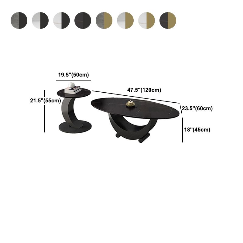 Abstract Base Design Oval/round Slate Table with Metal Base Coffee Table Clearhalo 'Coffee & Accent Tables' 'Coffee Tables' 'coffee_tables' 'furn' 'furn_coffee_tables' 'Furniture' 'Living Room Furniture' 1200x1200_c7b7772f-6868-45b5-8aa8-9fab11eda457