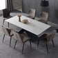 Black Frame Pedestal Casual Dining Table Modern Rectangle Dining Table with Stone Top Clearhalo 'Dining Tables & Seating' 'Dining Tables' 'dining_table' 'furn' 'furn_dining_table' 'Furniture' 'Kitchen & Dining Furniture' 1200x1200_c7bfc66c-f7f5-4bb3-8072-3a909ef56f2e