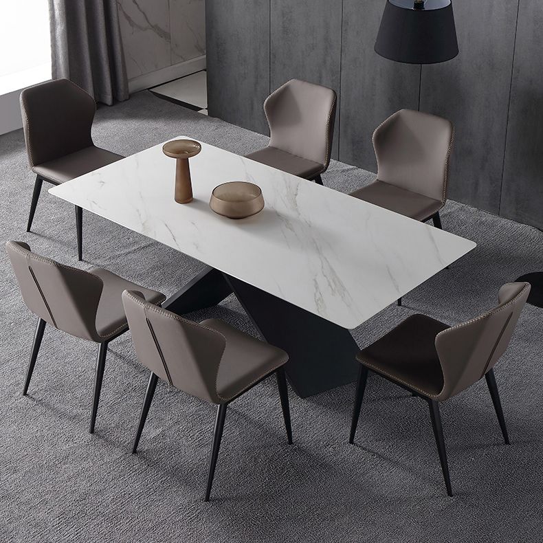 Black Frame Pedestal Casual Dining Table Modern Rectangle Dining Table with Stone Top Clearhalo 'Dining Tables & Seating' 'Dining Tables' 'dining_table' 'furn' 'furn_dining_table' 'Furniture' 'Kitchen & Dining Furniture' 1200x1200_c7bfc66c-f7f5-4bb3-8072-3a909ef56f2e