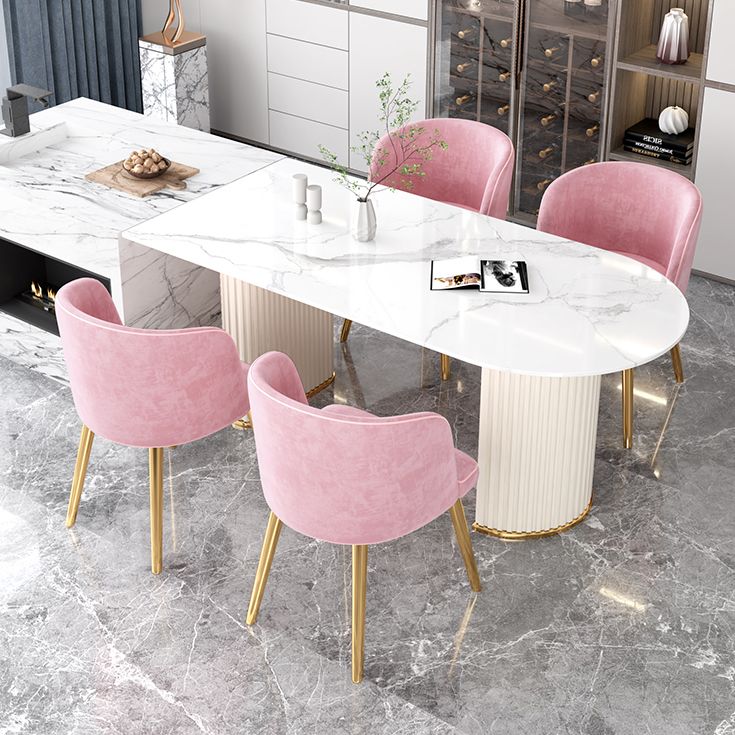 Irregular Island Sintered Stone Dining Table Modern Table in White with Metal Double Pedestal Clearhalo ' dining_table' 'Dining Tables & Seating' 'Dining Tables' 'furn' 'furn_dining_table' 'Furniture' 'furniture_dining_table' 'Kitchen & Dining Furniture' 'kitchen&dining_furn' 'kitchen' 'kitchen_dining_table' 1200x1200_c7c05817-b4e1-47cf-9474-6dae579467e8