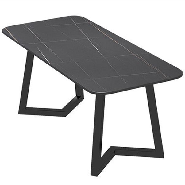 Mesa de comedor rectangular industrial de piedra sinterizada negra con base de metal