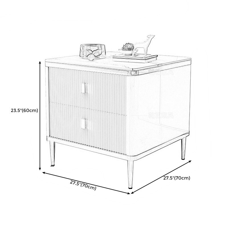 23,6 "hoher moderner Seitentisch Holz 4 Beine rechteckige Faux Marmor Top End Table