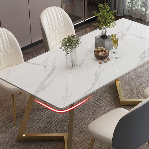 Set da tavolo da pranzo rettangolare glam 1/2/5/7 pezzi Dinette set con top in pietra sinterizzata bianca