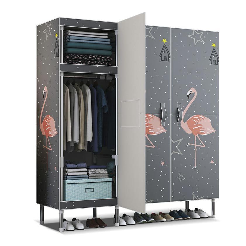Cloth Cabinet Steel Pipe Wardrobe Cabinet, Modern 3-door Wardrobe Armoire Clearhalo 'Armoires & Wardrobes' 'armoires_wardrobes' 'Bedroom Furniture' 'furn' 'furn_armoires_wardrobes' 'Furniture' 1200x1200_c7c35ab3-1238-407c-b5fb-a0700c928ecf