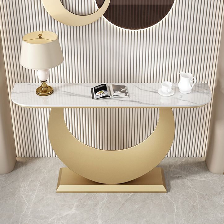 Stone Half Moon Accent Table 1-shelf 11.81" Wide Console Table for Hall Clearhalo 'Console Tables' 'console_tables' 'Entry & Mudroom Furniture' 'furn' 'furn_console_tables' 'Furniture' 1200x1200_c7c4f8e8-87d4-476b-949b-706728284a31