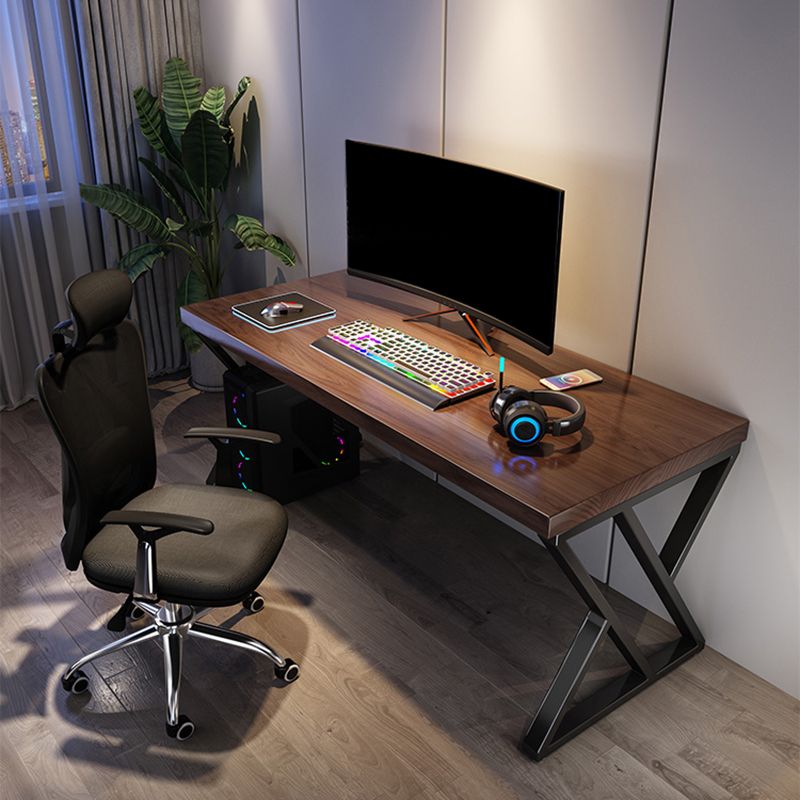 Pine and Iron Computer Desk Industrial Brown Office Desk Trestle ...
