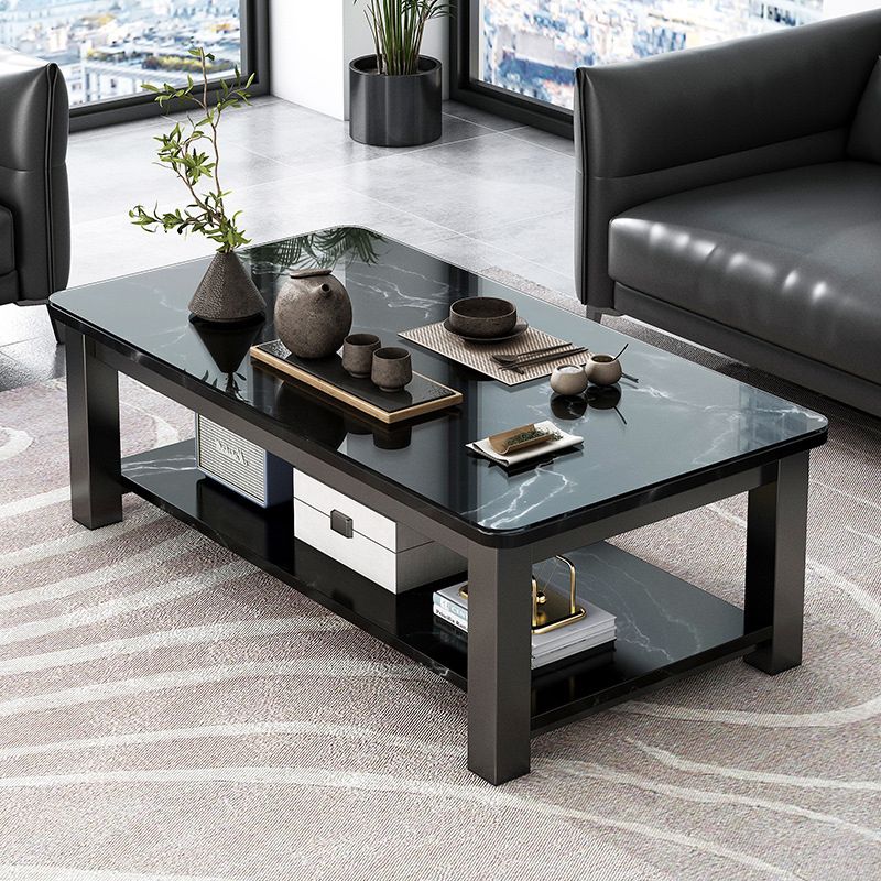 Rectangular Glass 4 Legs Coffee Cocktail Table with Storage Shelf Clearhalo 'Coffee & Accent Tables' 'Coffee Tables' 'coffee_tables' 'furn' 'furn_coffee_tables' 'Furniture' 'Living Room Furniture' 1200x1200_c7c97f7e-8f4a-4c5e-b730-ad265e617ab2