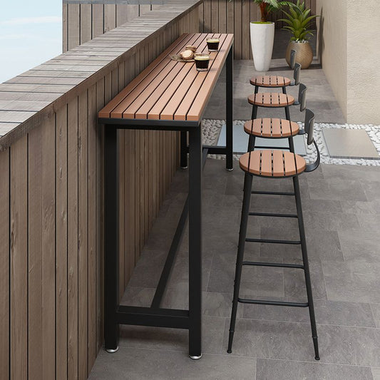 Brown Modern Style Bar Table in Solid Wood and Metal Bar Table for Outdoor Clearhalo 'Bar Furniture' 'Bar Tables' 'bar_tables' 'furn' 'furn_bar_tables' 'Furniture' 'furniture_bar_tables' 'Kitchen & Dining Furniture' 1200x1200_c7c9c7b3-c800-41ef-abf8-7c20c8a73cdc