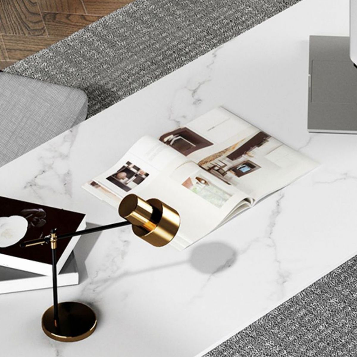 Stone Rectangular Writing Desk Modern 29.53" Tall Office Desk with Sled Base Clearhalo 'furn' 'furn_office_desk' 'Furniture' 'Office Desks' 'Office Furniture' 'office_desk' 1200x1200_c7cc556b-eaa2-4840-9c0a-9396923da903