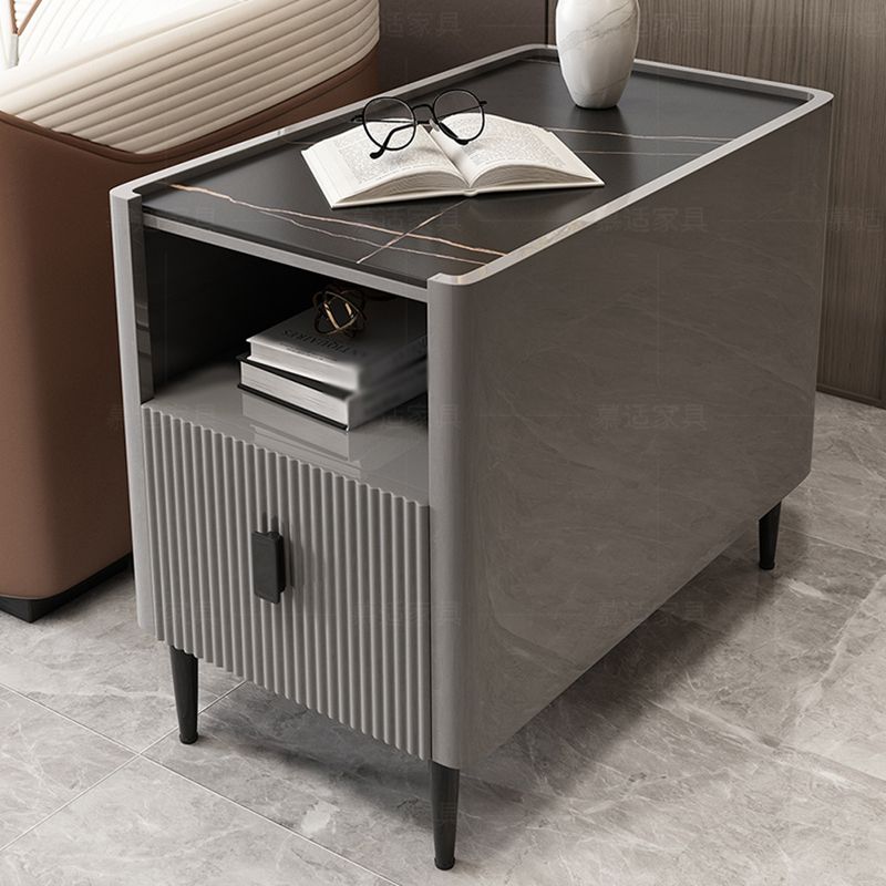 Modern Stone Top End Table 4 Legs Side Table with Drawer and Shelf