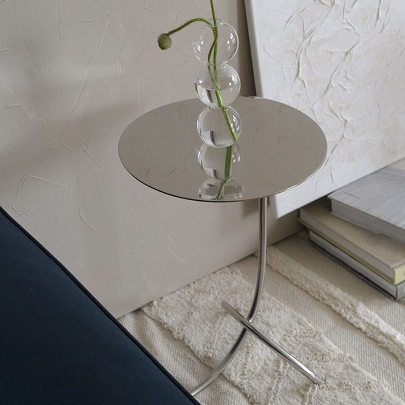 Mid-Century Stainless Steel Round Top Side Table 11-inch Pedestal End Table Clearhalo 'Coffee & Accent Tables' 'End & Side Tables' 'end_side_tables' 'furn' 'furn_end_side_tables' 'Furniture' 'Living Room Furniture' 1200x1200_c7cf5be7-2239-4885-a469-f7d1a50d81ae