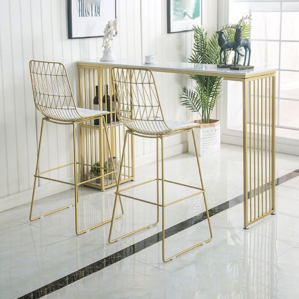 Tavolo da bar del patio contemporaneo rettangolare doppio tavolino in marmo bianco.