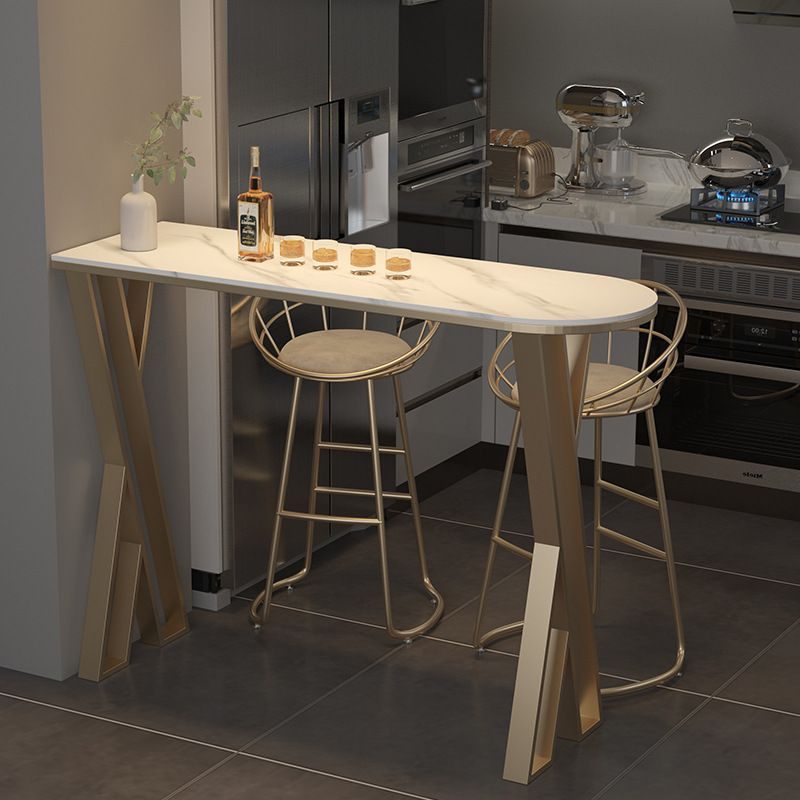 Glam Stone Indoor Pub Bar Table Gold Iron Bar Dining Table with Double Pedestal Clearhalo 'Bar Furniture' 'Bar Tables' 'bar_tables' 'furn' 'furn_bar_tables' 'Furniture' 'furniture_bar_tables' 'Kitchen & Dining Furniture' 'kitchen&dining_furn' 'kitchen' 1200x1200_c7d0c63e-c7ad-4541-a215-e55626182bce