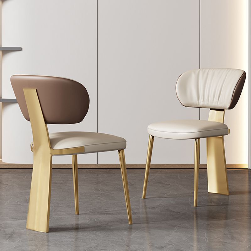 Glam -eetkamerstoel faux leer en metalen armloze eetkamerstoelen