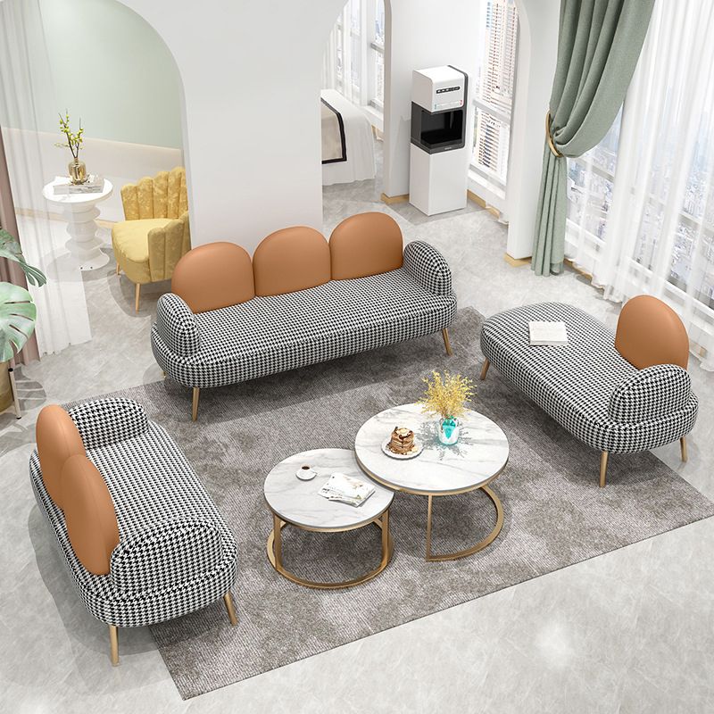 Contemporary Camel Back Standard Sofa Fabric Round Arm Sofa for Bonus Room