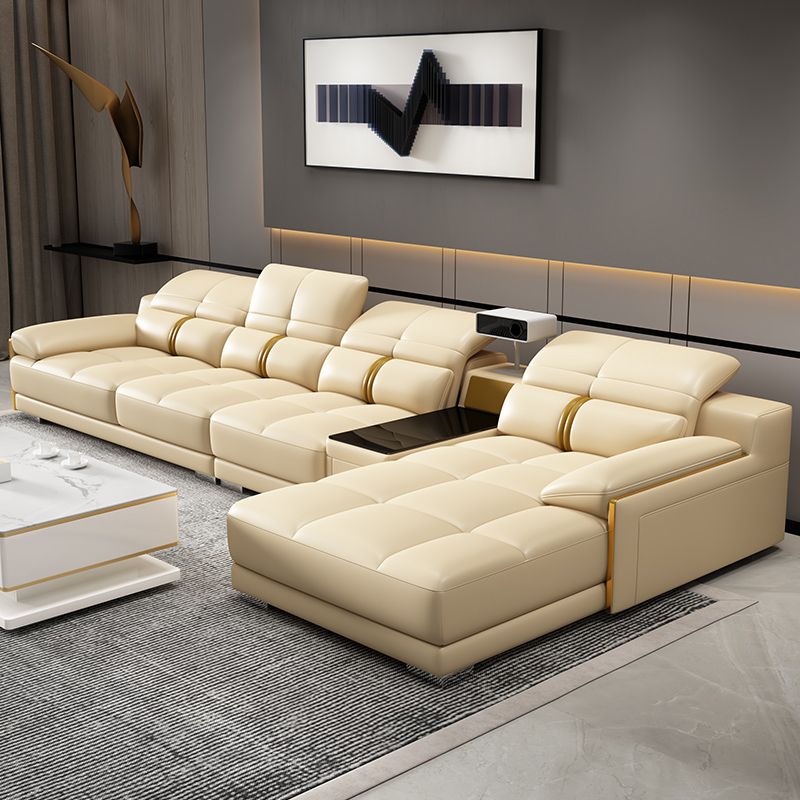 Genuine Leather Pillow Top Arm Sofa Cream Sectional with Removable Cushions Clearhalo 'furn' 'furn_sectionals' 'Furniture' 'furniture_sectionals' 'kitchen' 'kitchen_sectionals' 'Living Room Furniture' 'Sectionals' 1200x1200_c7dbdc99-f2e3-4fbc-8131-43cbfd3d412f