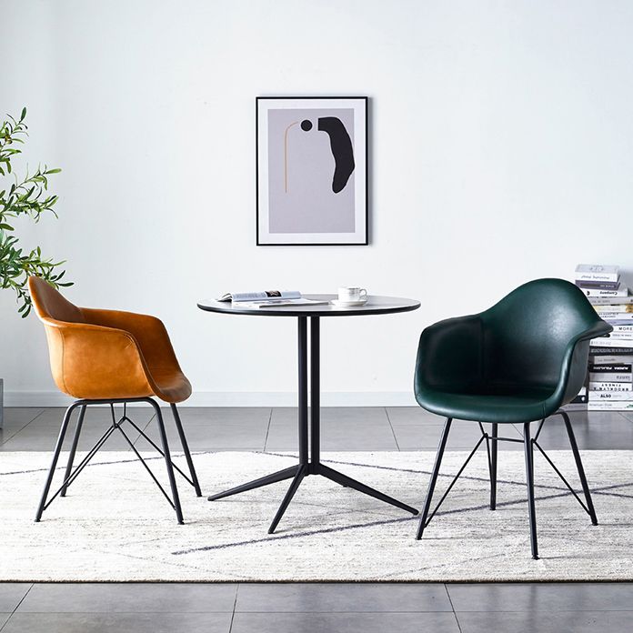 Leather Dining Arm Chair Solid Back Dining Armchairs with Black Metal Legs Clearhalo ' kitchen&dining_furn' 'Dining Chairs' 'Dining Tables & Seating' 'dining_chair' 'Furniture' 'furniture_dining_chair' 'Kitchen & Dining Furniture' 'kitchen' 1200x1200_c7e6cee5-2441-401d-8c7c-05a01e1b2f72