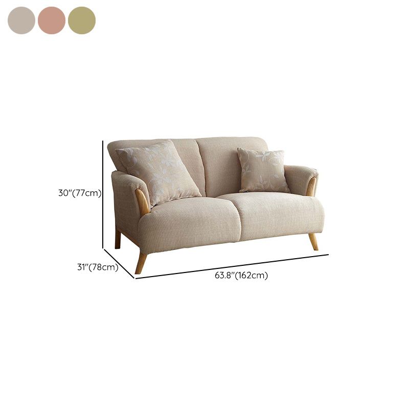 Contemporary Fabric Sofa with Pillows Back and Natural Wooden Legs