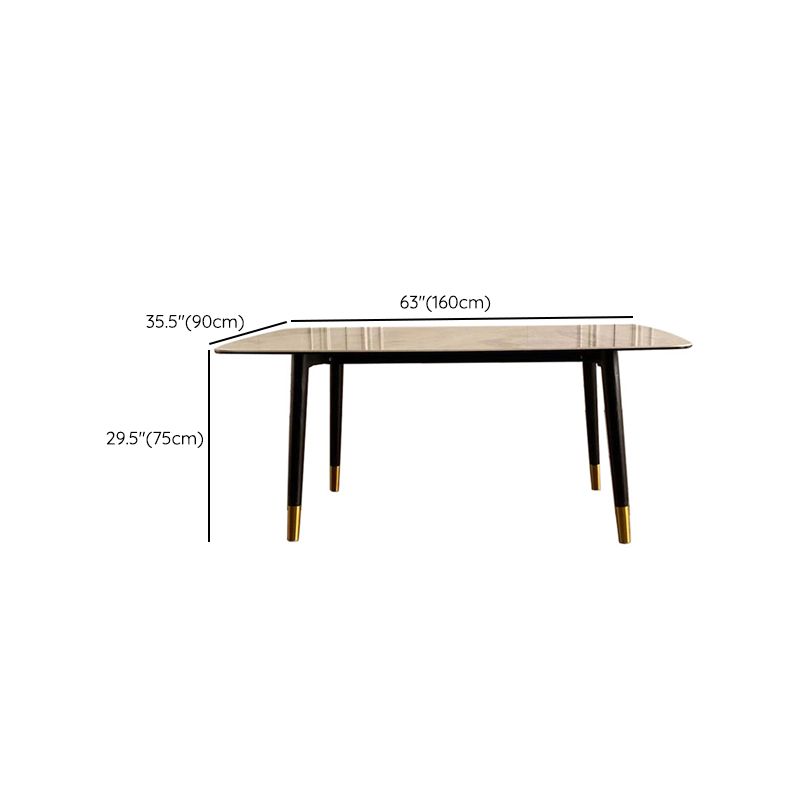Mesa de comedor rectangular moderna de mediados de siglo con tapa de piedra y patas de madera maciza