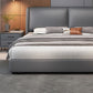 Contemporary Grey Leather Upholstered Standard Bed, Rectangular Panel Bed