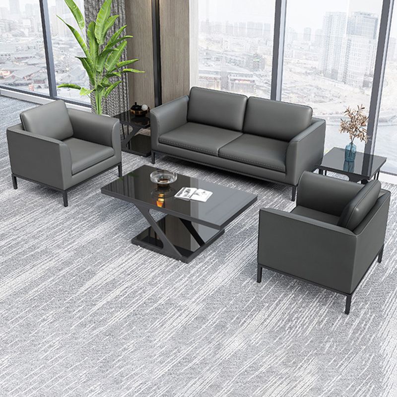 Square Arm Settee Stain-Resistant Leather Couch in Black/Grey Clearhalo 'furn' 'furn_sofas' 'Furniture' 'furniture_sofas' 'Living Room Furniture' 'Sofa' 'sofas' 1200x1200_c7f464af-9ef6-45e5-b9dd-d0866e6f2188