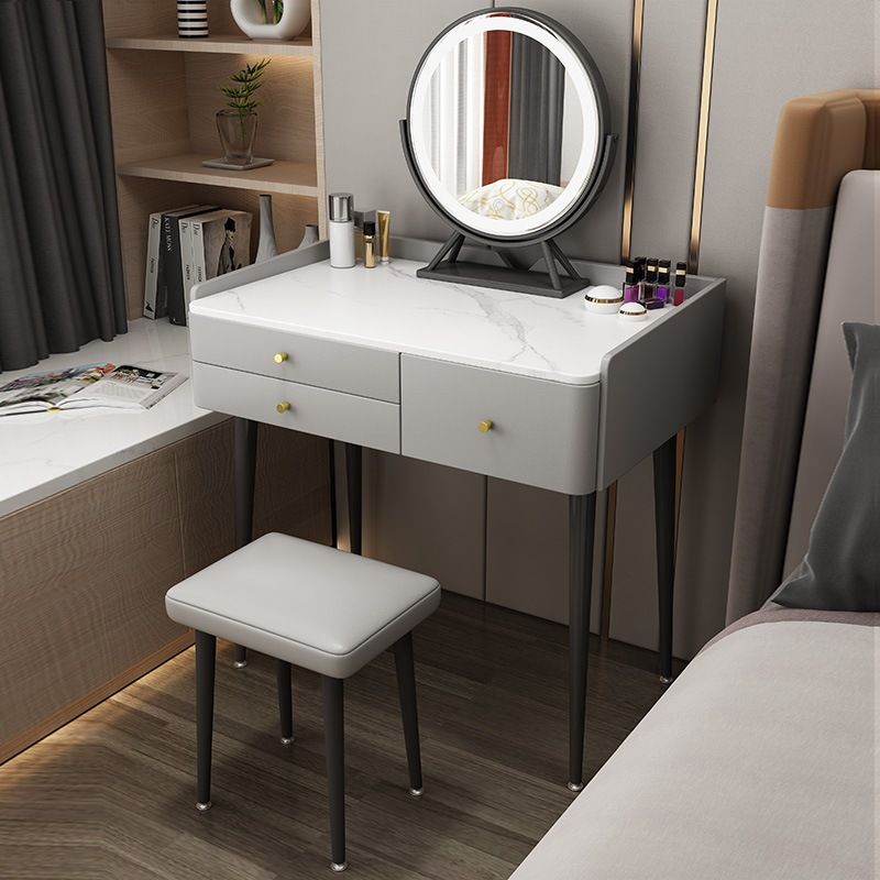 Glam 31.49 " Height Slate Table Top Makeup Vanity Stool with 3 Drawers Clearhalo 'Bedroom Furniture' 'furn' 'furn_makeup_vanities' 'Furniture' 'Makeup Vanities' 'makeup_vanities' 1200x1200_c7fa8ee4-bce8-4677-89b6-12a91c5b0d3f