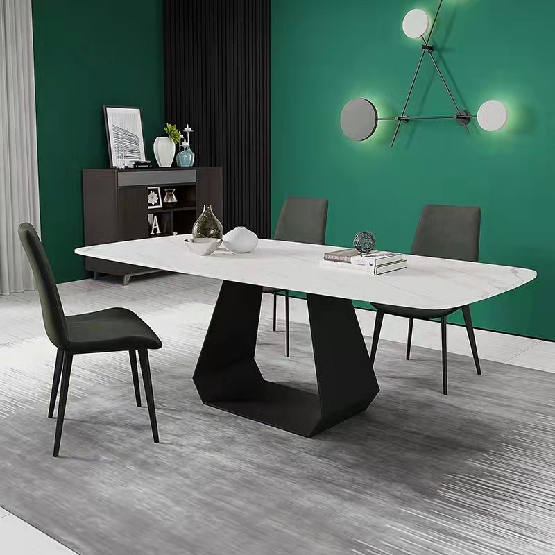 Table à manger rectangulaire à base noire, Table moderne en pierre pour salle à manger