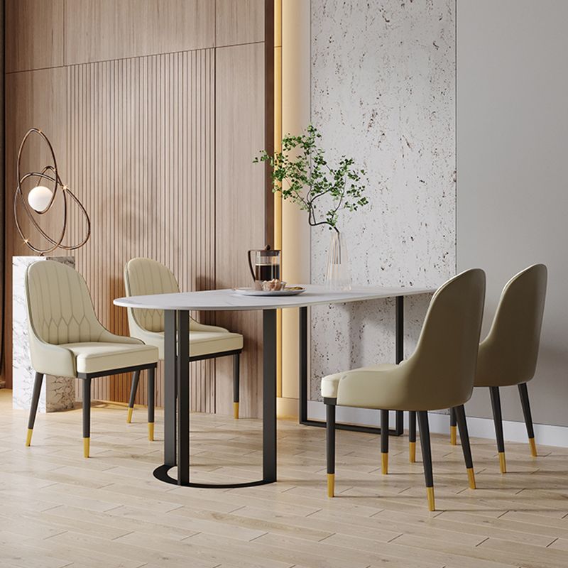 二重の台座付きの現代的なスタイルのダイニングテーブルストーンダイニングルームテーブル