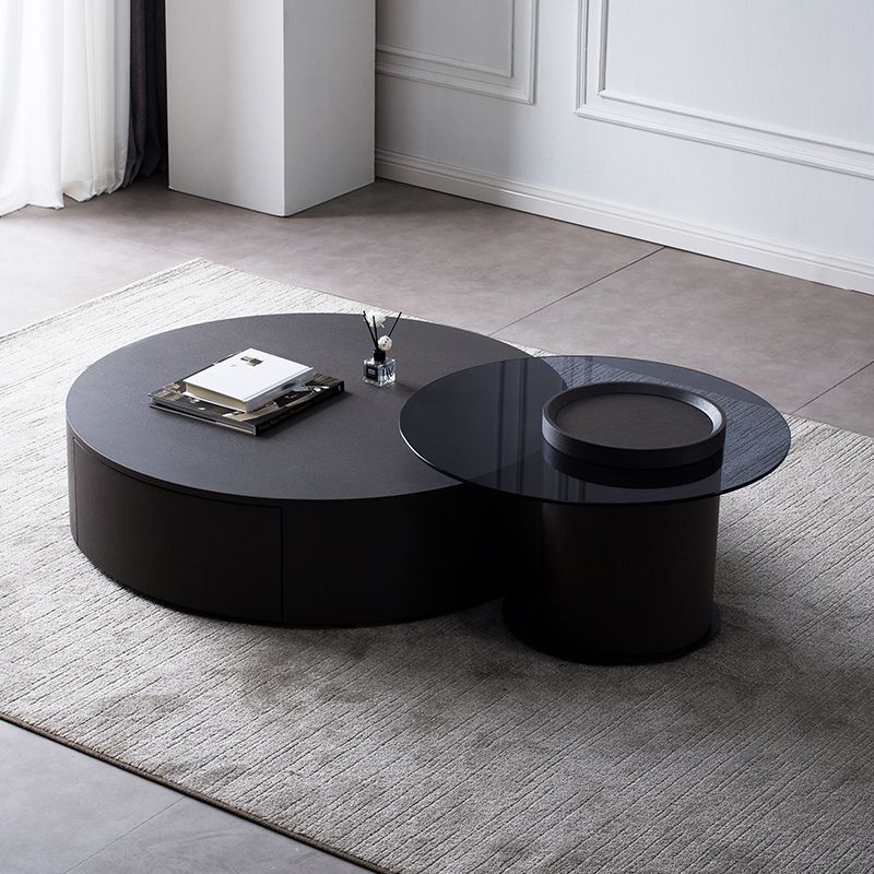 North European Round Coffee Table Wood 1 Cocktail Table with Drawers Clearhalo 'Coffee & Accent Tables' 'Coffee Tables' 'coffee_tables' 'furn' 'furn_coffee_tables' 'Furniture' 'Living Room Furniture' 1200x1200_c7ff7e15-43a9-46bd-8813-d4b394893346