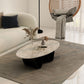 Metal Abstract Base Cocktail Table Glam Oval Slate Top Coffee Table