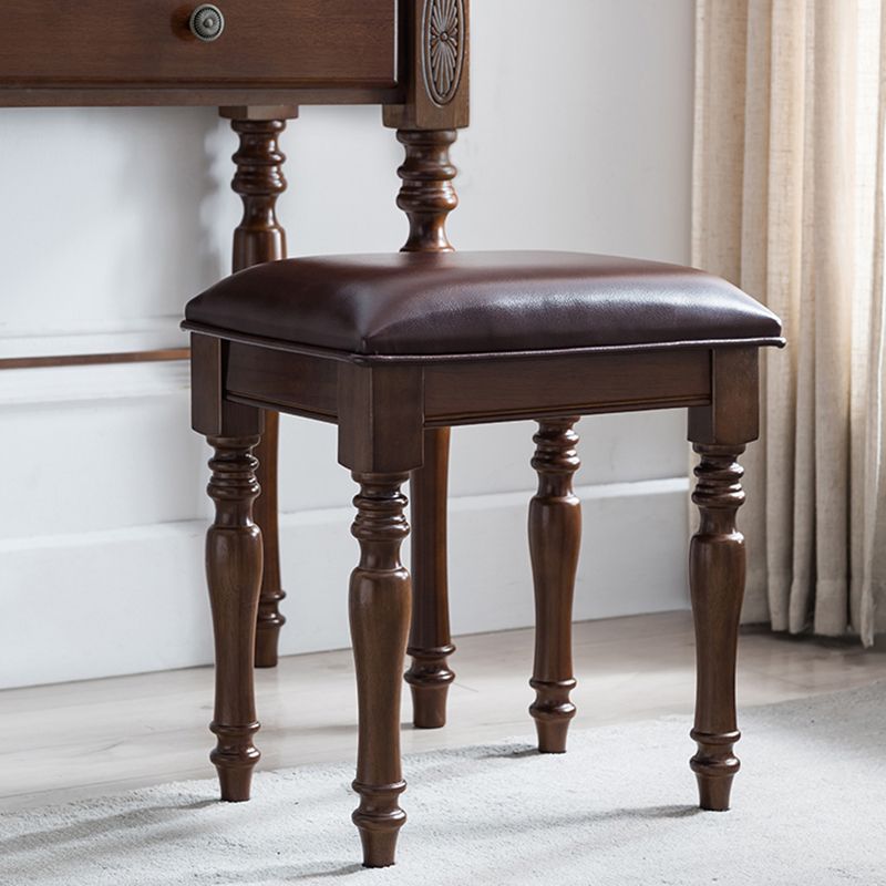 Mesa de tocador de madera de 23.6 "W Juego de mesa de maquillaje de tocador de 1 cañón con espejo y taburetes