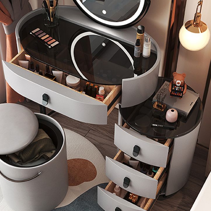 4 cassetti scrivania di vanità per trucco con top di vetro nero per camera da letto