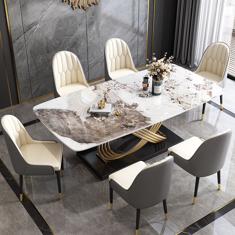 Rectangle Pedestal Dining Site Table Stone Dining Room Collection for Home Clearhalo ' dining_table' 'Dining Tables & Seating' 'Dining Tables' 'furn' 'furn_dining_table' 'Furniture' 'furniture_dining_table' 'Kitchen & Dining Furniture' 'kitchen&dining_furn' 'kitchen' 'kitchen_dining_table' 1200x1200_c802ca44-e535-4890-a6cc-22f603c4202b