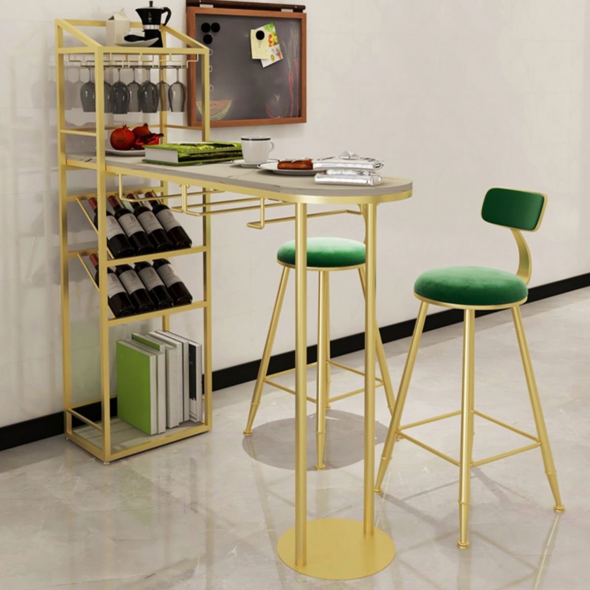 Glam Style Bar Table Stone Top Pub Table with Wine Cabinet for Dining Room Clearhalo 'Bar Furniture' 'Bar Tables' 'bar_tables' 'furn' 'furn_bar_tables' 'Furniture' 'furniture_bar_tables' 'Kitchen & Dining Furniture' 1200x1200_c807700c-33bd-4e8b-b956-3665bf21dd15