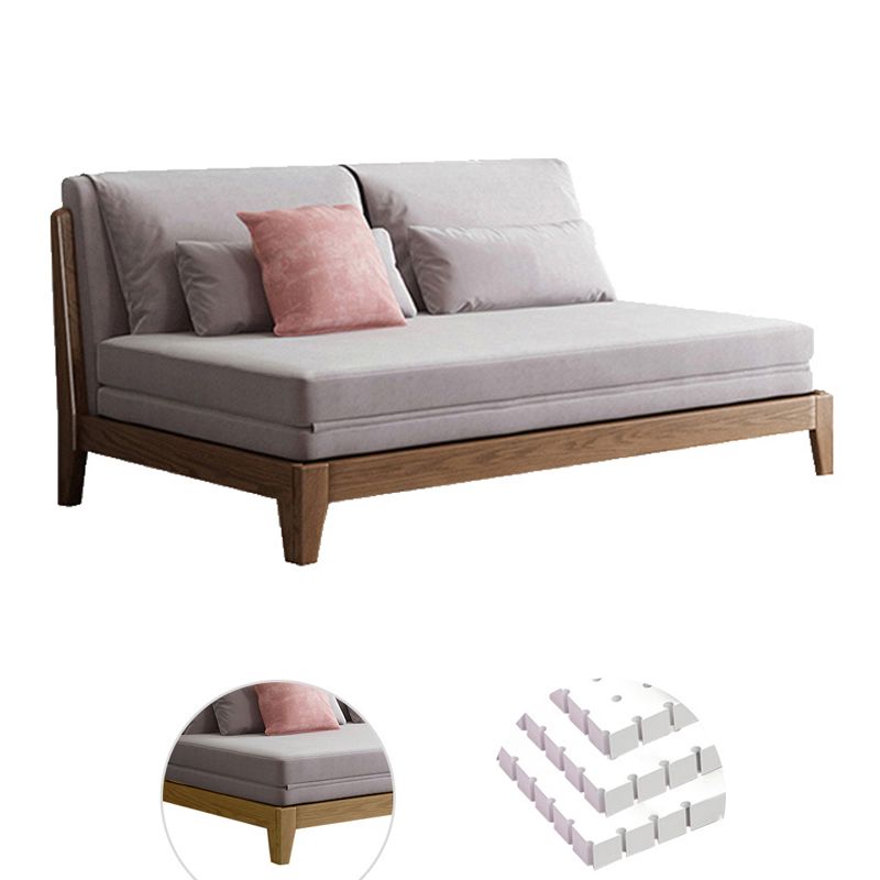 スカンジナビアスタイルのグレーアームレスソファベッドウッドフレームスリーパーソファ