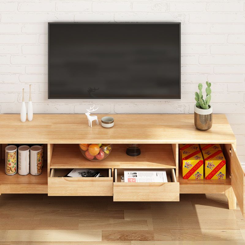 Moderner Gummi -Holz -TV -Standkonsole Open Storage TV Stand mit 2 Türen, 15 "D x 19" h