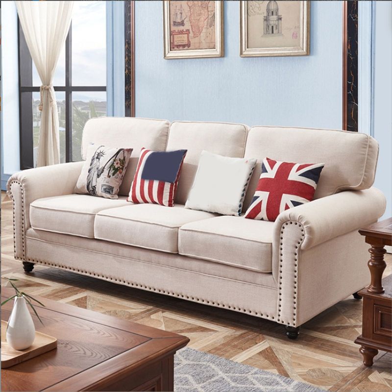 French Country White Cushions Rolled Arm Living Room Seating