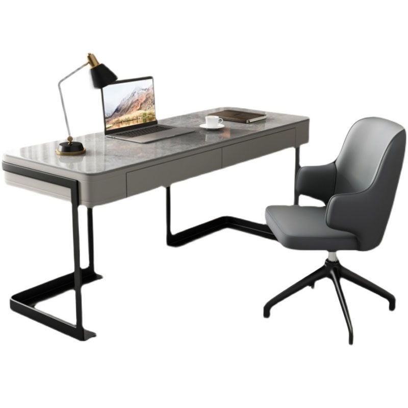 Modern Style Office Desk Sintered Stone 2-drawer Desk for Home Clearhalo 'furn' 'furn_office_desk' 'Furniture' 'Office Desks' 'Office Furniture' 'office_desk' 1200x1200_c816b977-e3df-4911-abab-9fd9cc857b54