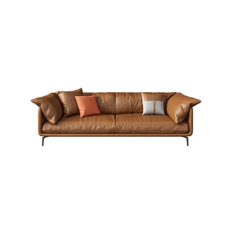 Pillow Top Arm Sofa Faux Leather Down Fill Cushions Sofa in Orange Clearhalo 'furn' 'furn_sofas' 'Furniture' 'Living Room Furniture' 'Sofa' 'sofas' 1200x1200_c817fdbe-26c5-4fc4-b15f-f495d0ae9c63