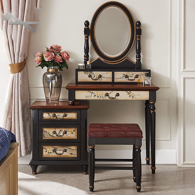 Victorian Wood Vanity Table with Mirror and Stool 15.75" D Vanity Table Set Clearhalo 'Bedroom Furniture' 'furn' 'furn_makeup_vanities' 'Furniture' 'Makeup Vanities' 'makeup_vanities' 1200x1200_c81a93b8-86a2-42b4-a086-0bbe45482f79