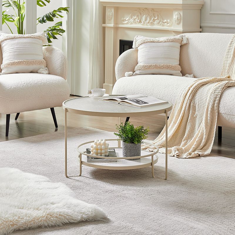 Zeitgenössischer runder Couchtisch mit Glasobertisch und Steinregal