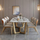 Traditional Luxury Sintered Stone Top Dining Table Rectangle Table with Gold Trestle Base Clearhalo ' dining_table' 'Dining Tables & Seating' 'Dining Tables' 'furn' 'furn_dining_table' 'Furniture' 'furniture_dining_table' 'Kitchen & Dining Furniture' 'kitchen&dining_furn' 'kitchen' 'kitchen_dining_table' 1200x1200_c822f0c1-4527-4543-b6ce-fb8af4a3f655