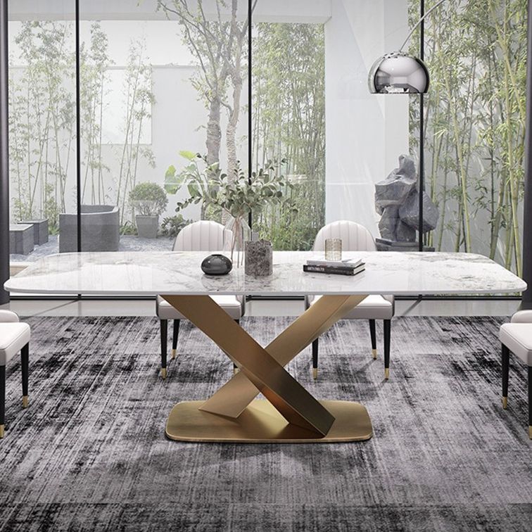 Stone Dining Table Traditional Luxury Dining Site Table with Stainless Steel Base Clearhalo ' dining_table' 'Dining Tables & Seating' 'Dining Tables' 'furn' 'furn_dining_table' 'Furniture' 'furniture_dining_table' 'Kitchen & Dining Furniture' 'kitchen&dining_furn' 'kitchen' 'kitchen_dining_table' 1200x1200_c8231775-6a7a-4632-a800-360ac70083b5