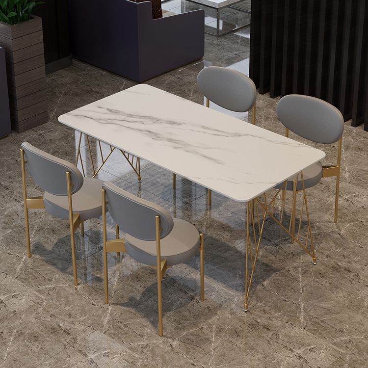 Glam Stone Top Dining Table Set 1/2/5 Pieces Rectangle White Indoor Dinette Set Clearhalo 'Dining Room Sets' 'Dining Tables & Seating' 'dining_room_set' 'furn' 'furn_dining_room_set' 'Furniture' 'Kitchen & Dining Furniture' 1200x1200_c82355cc-5626-470e-8c35-37abb90b0d26